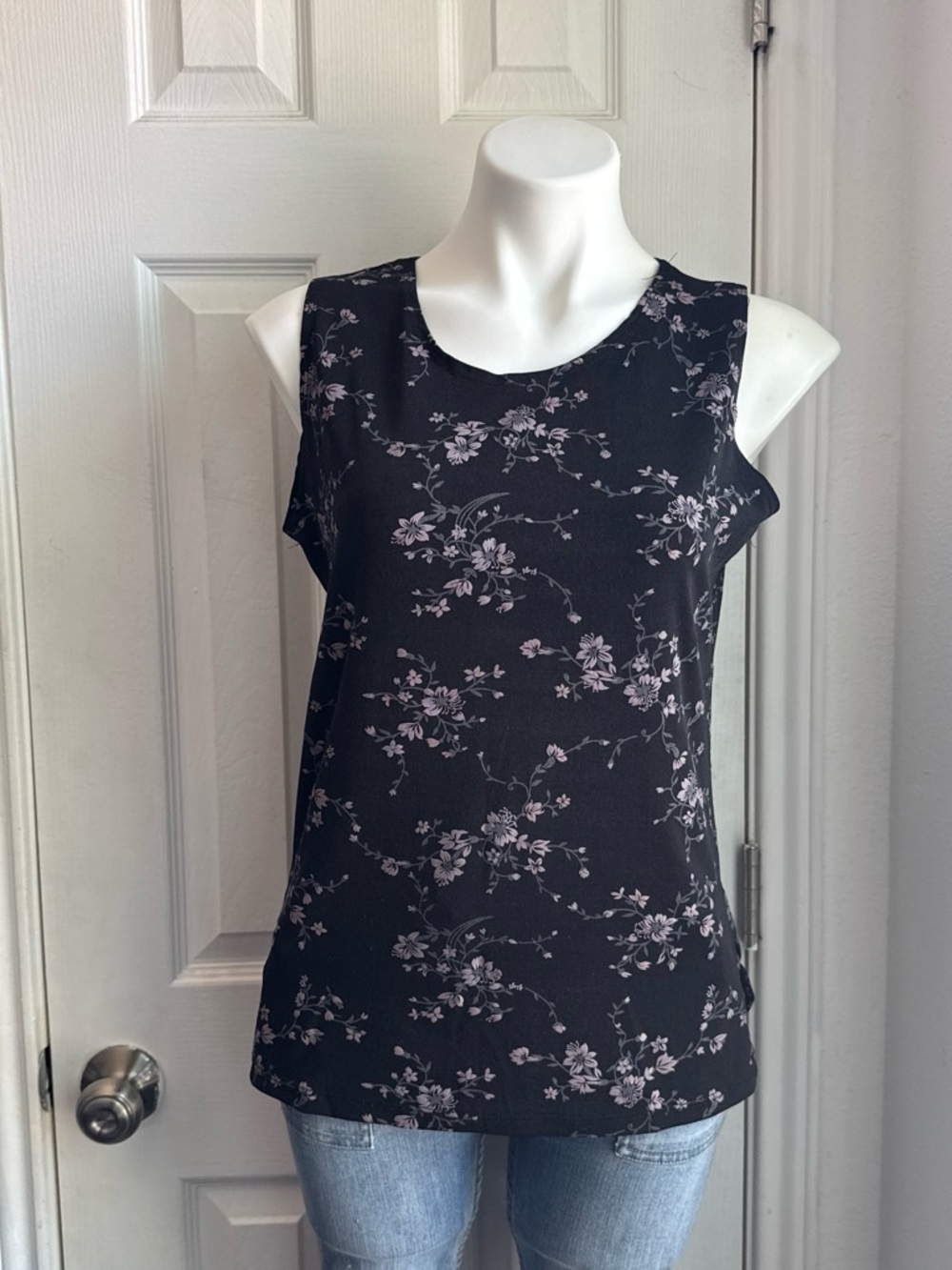Sundance Black Sleeveless Camisole with Light Pink Floral Print